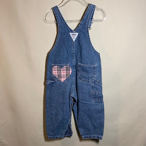 Vintage OshKosh Vestbak Overalls with Pink Plaid Hearts Made in USA - Picture 2 of 9